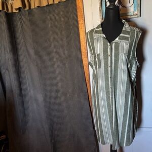 Sleeveless Olive Green Striped Button-Front Tunic
